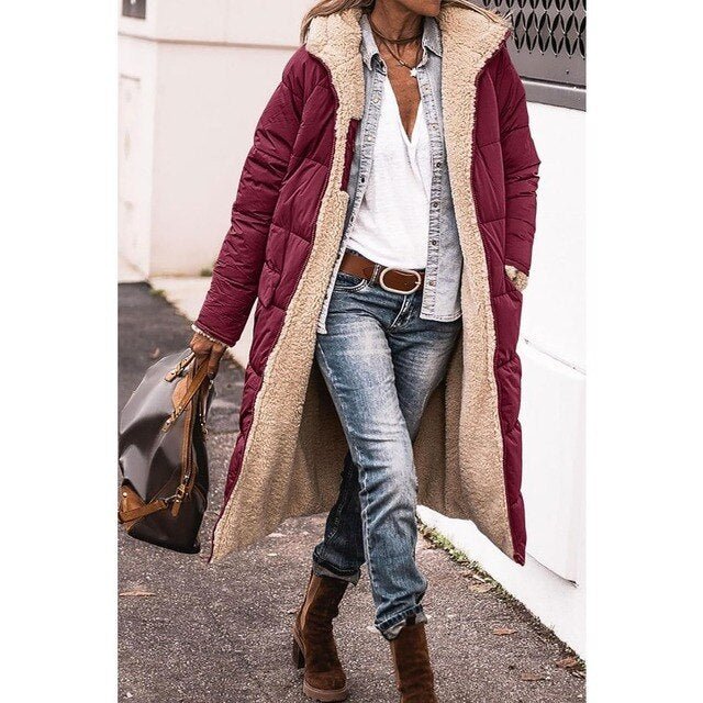 Claudia | Longer Fleece Coat with Hood and Casual Cut