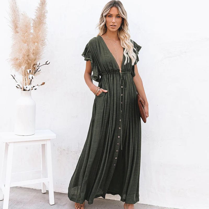Apolline® | Maxi Dark Green Ibiza Dress