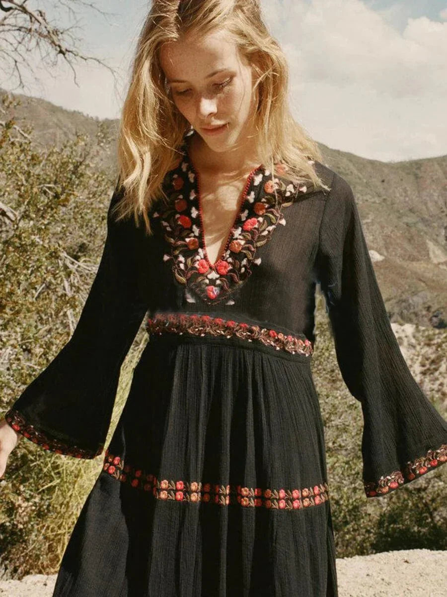 Carmen® | Black Boho Maxi Lace Dress