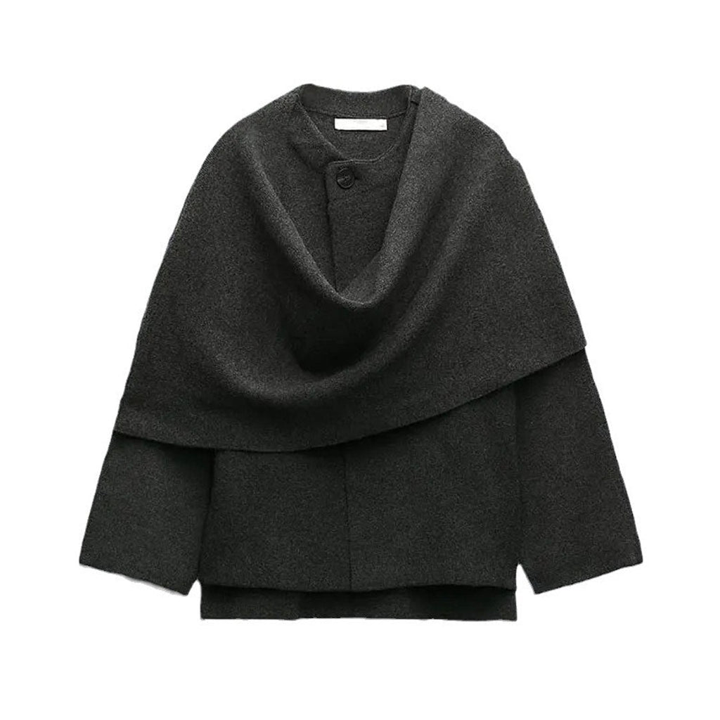 Women’s Scarf Cardigan – Oversized Fit – Wool Feel – Draped Collar – Bell Sleeve