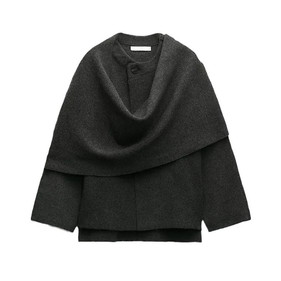 Women’s Scarf Cardigan – Oversized Fit – Wool Feel – Draped Collar – Bell Sleeve