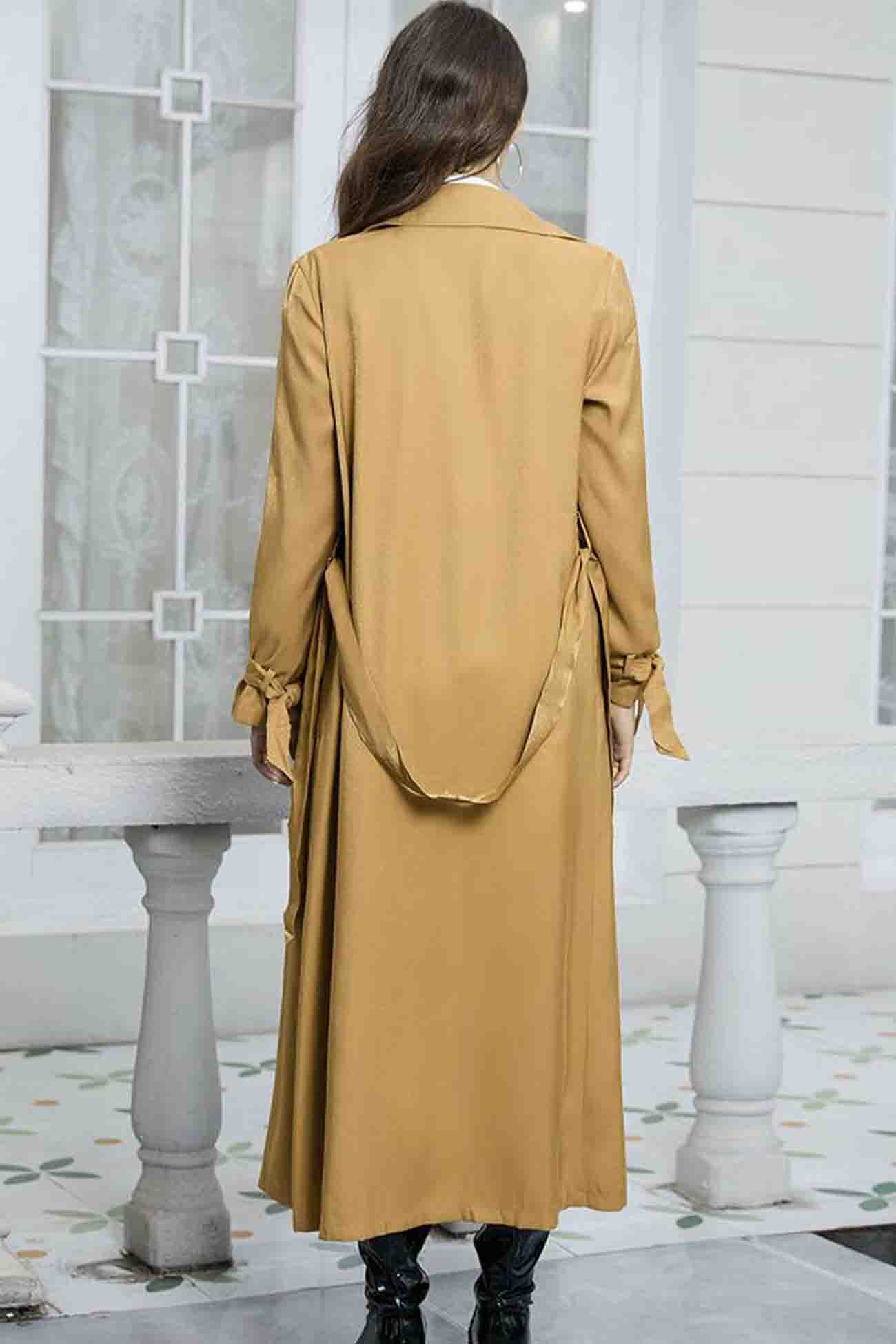 Anja® | Double-breasted trench coat with lapels and strappy pattern