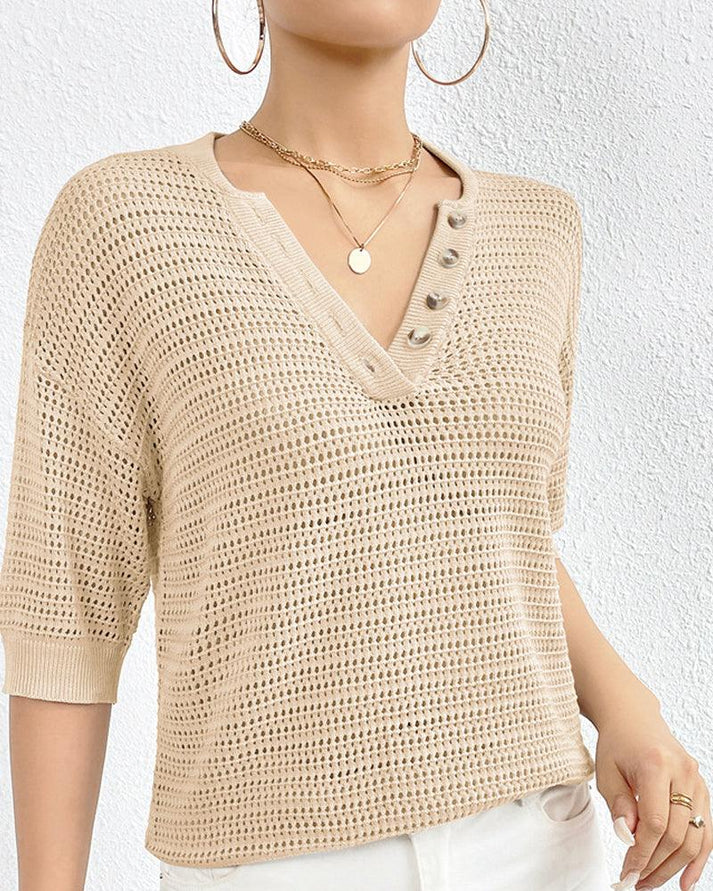 Elena® | Casual V-Neck Knit Blouse