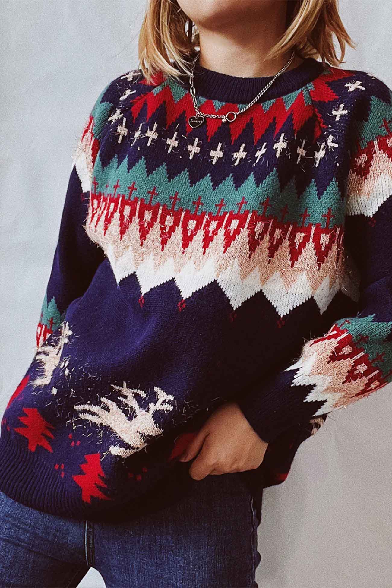 Alicia® | Drop Shoulder Crew Neck Long Sleeve Sweater