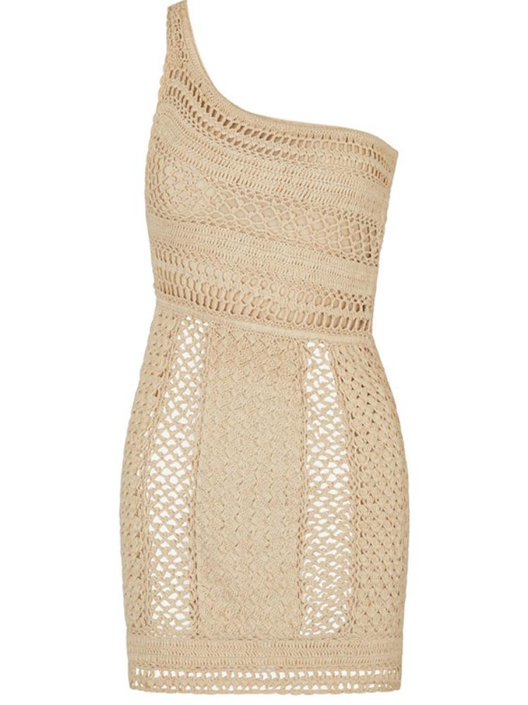 Alba® | Crochet Knitted Mini Dress with One Shoulder