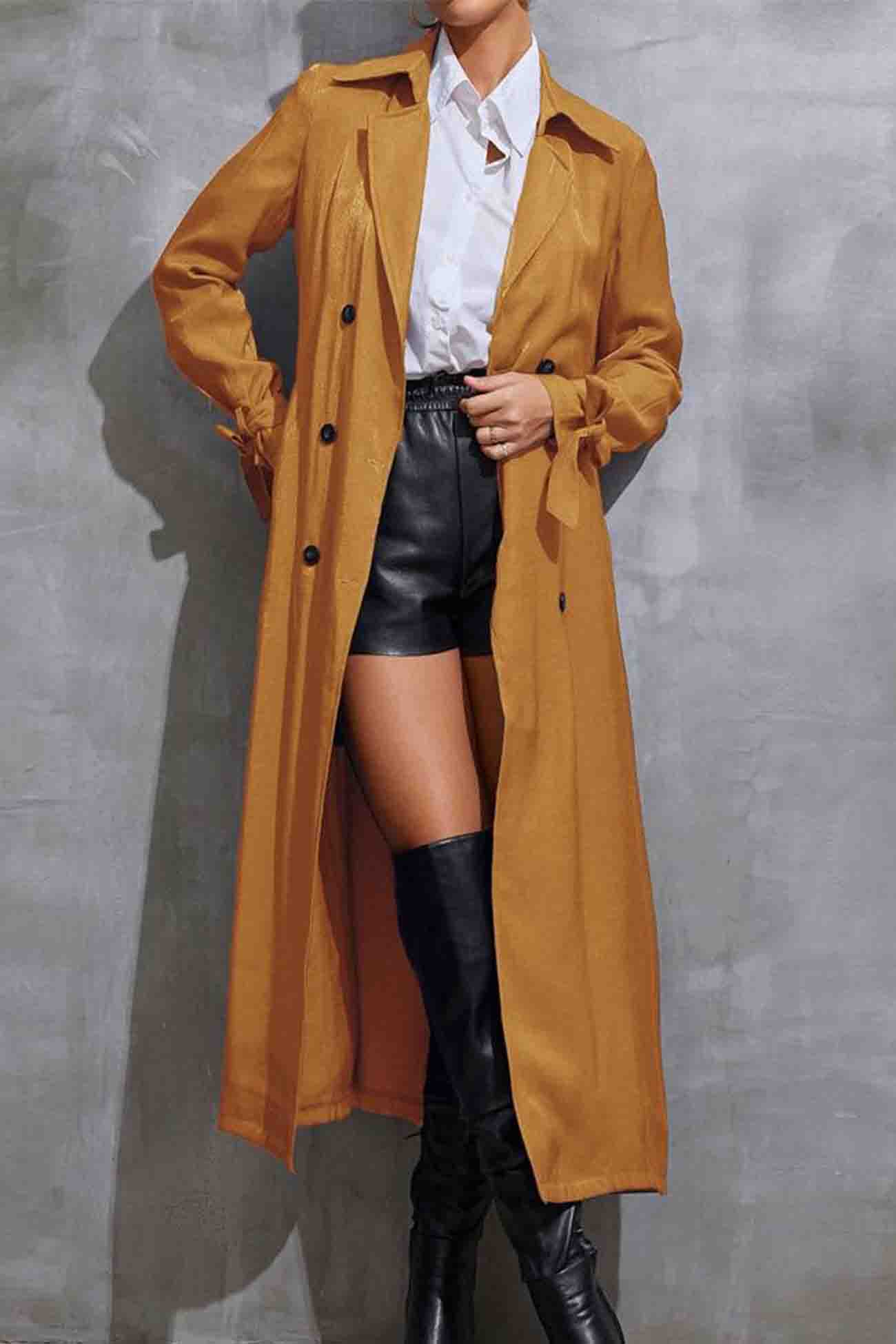 Anja® | Double-breasted trench coat with lapels and strappy pattern