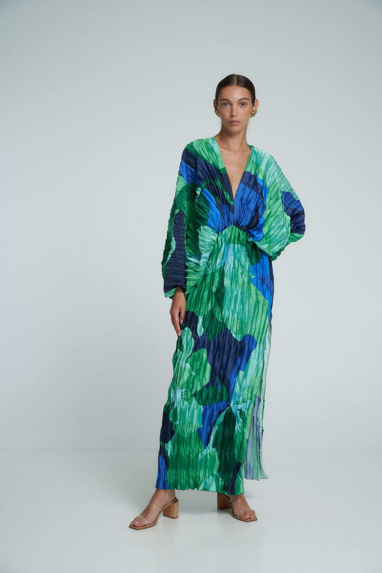 Ana María® | Printed Ruffled Maxi Bodycon Dress