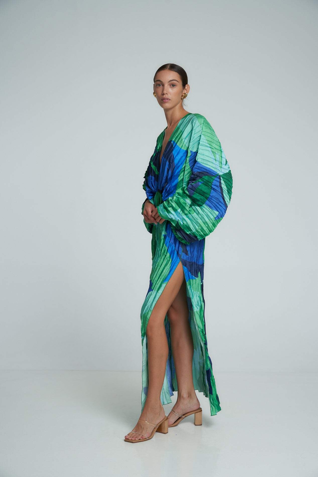 Ana María® | Printed Ruffled Maxi Bodycon Dress