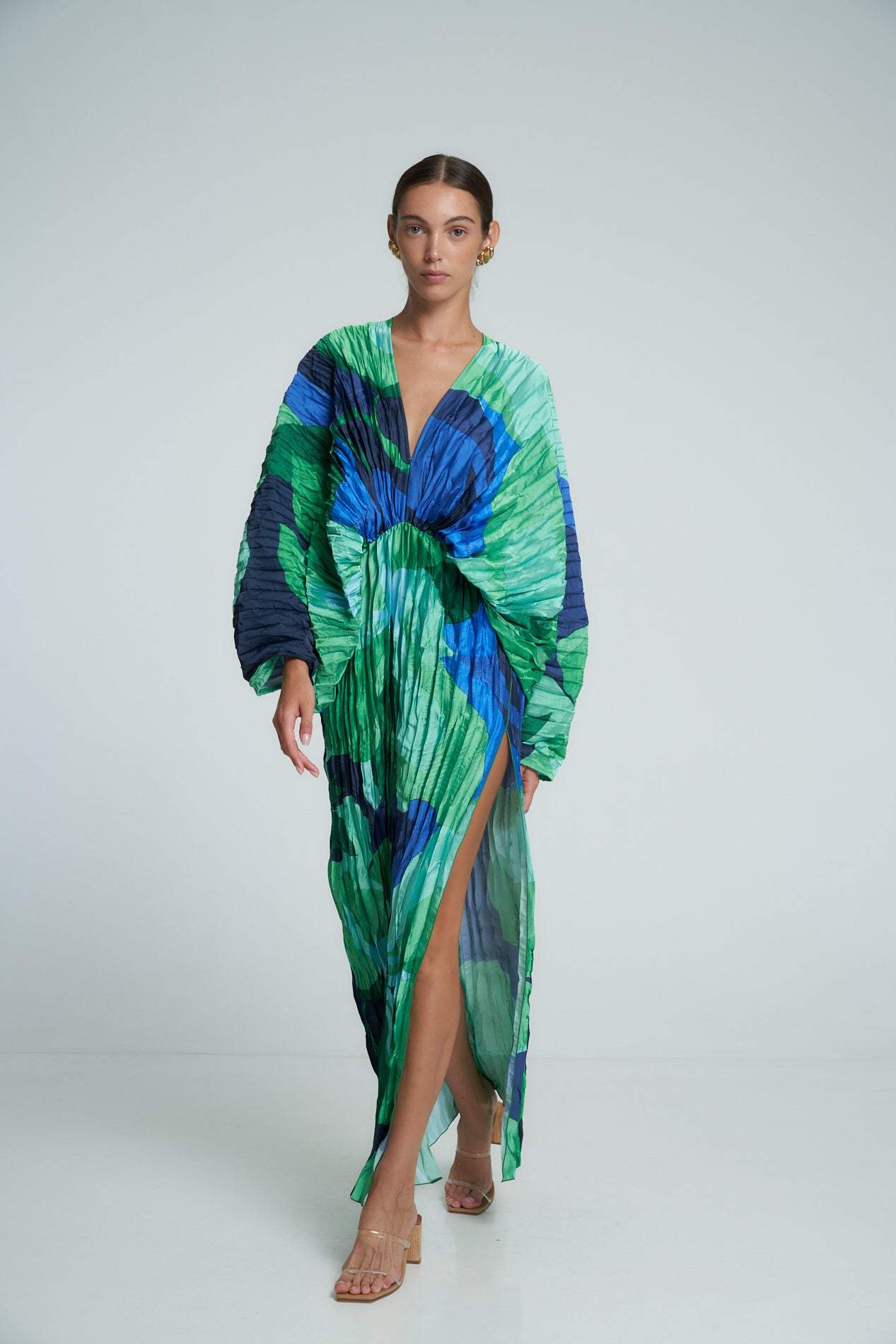 Ana María® | Printed Ruffled Maxi Bodycon Dress