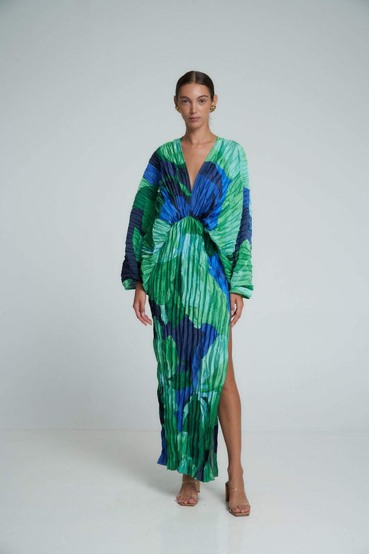 Ana María® | Printed Ruffled Maxi Bodycon Dress