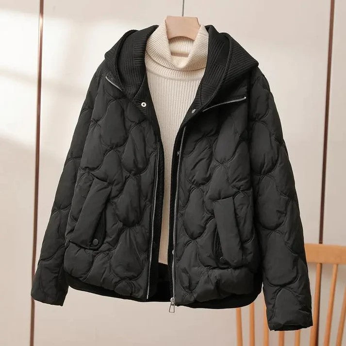 Women’s Puffer Jacket – Quilted Texture – Oversized Fit – High Collar – Hip Length