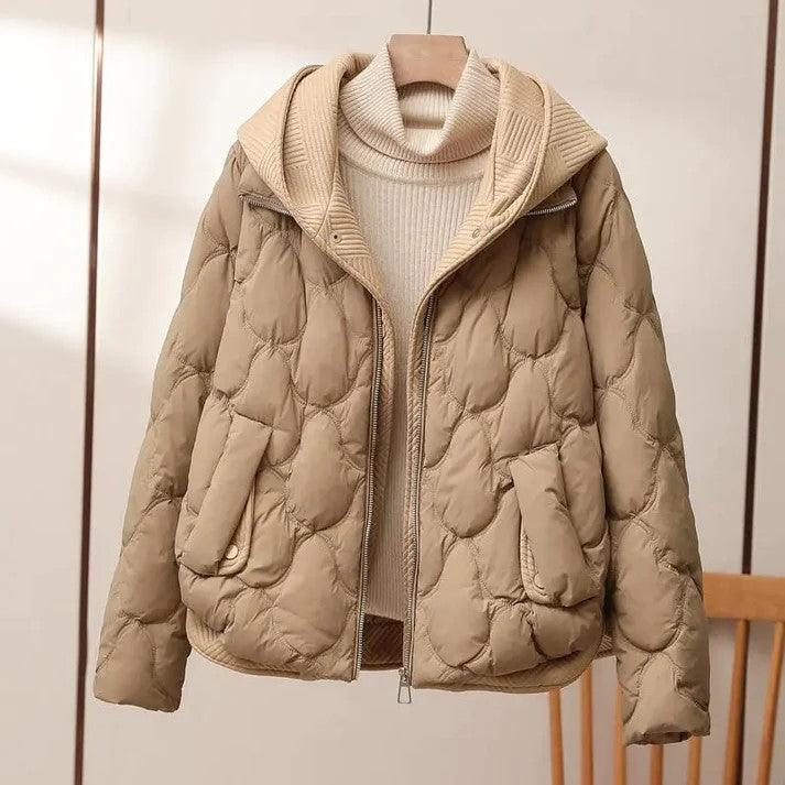 Women’s Puffer Jacket – Quilted Texture – Oversized Fit – High Collar – Hip Length