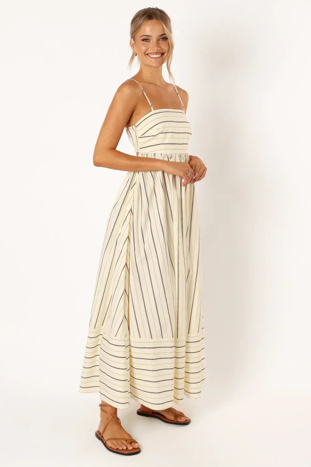 Alina® | Casual long striped dress with spaghetti straps