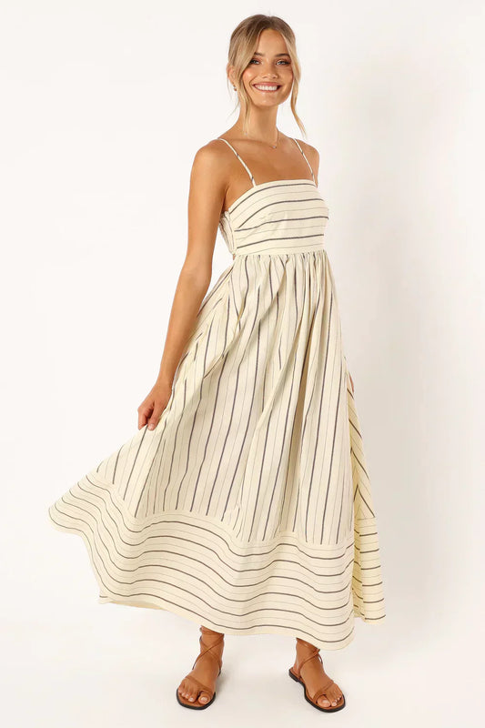 Alina® | Casual long striped dress with spaghetti straps