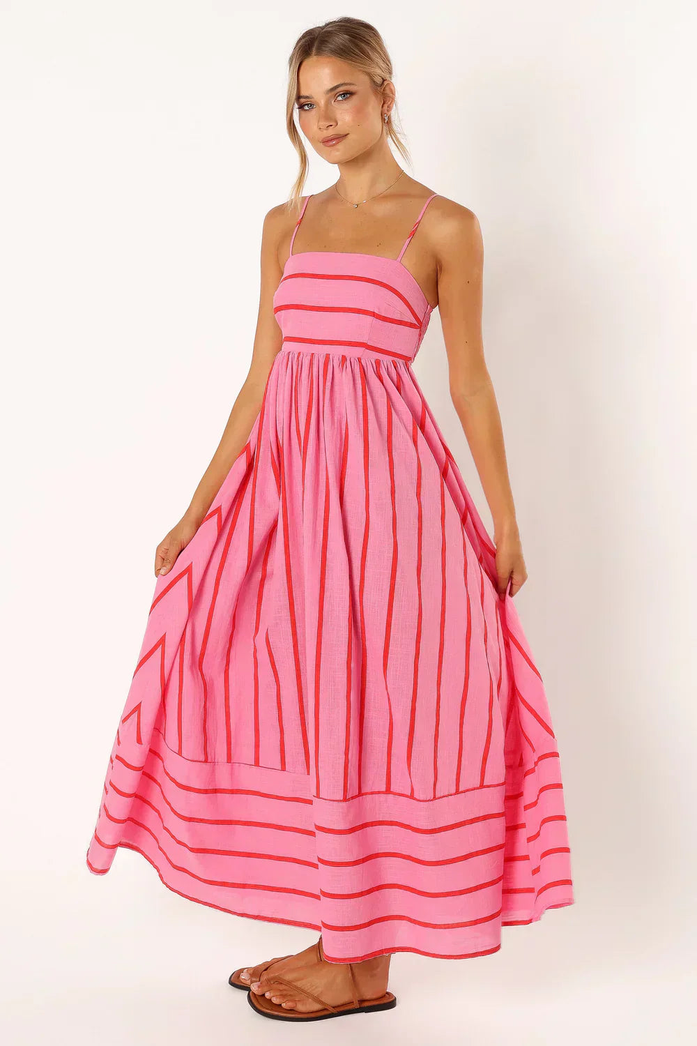 Alina® | Casual long striped dress with spaghetti straps