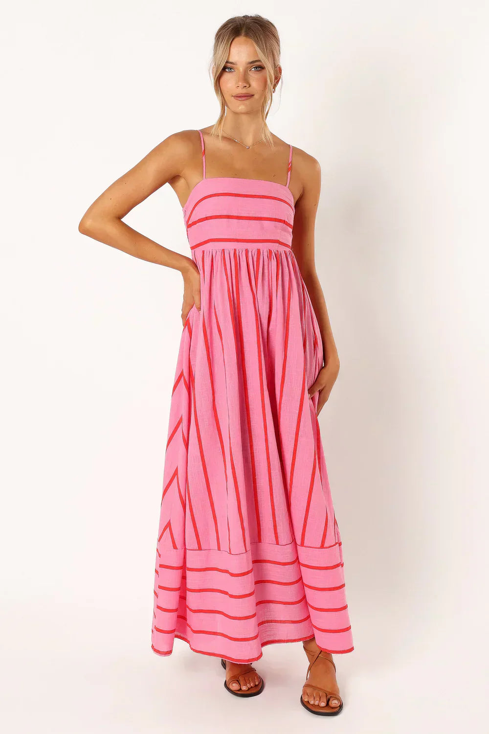 Alina® | Casual long striped dress with spaghetti straps