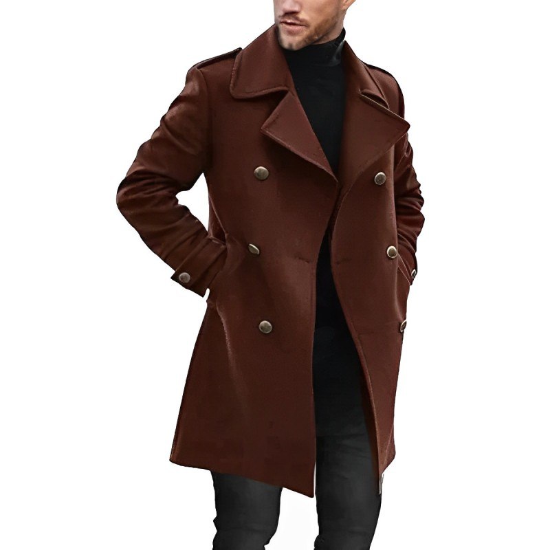 Men’s Mid-Length Coat – Tailored Fit – Double-Breasted Wool – Formal Style