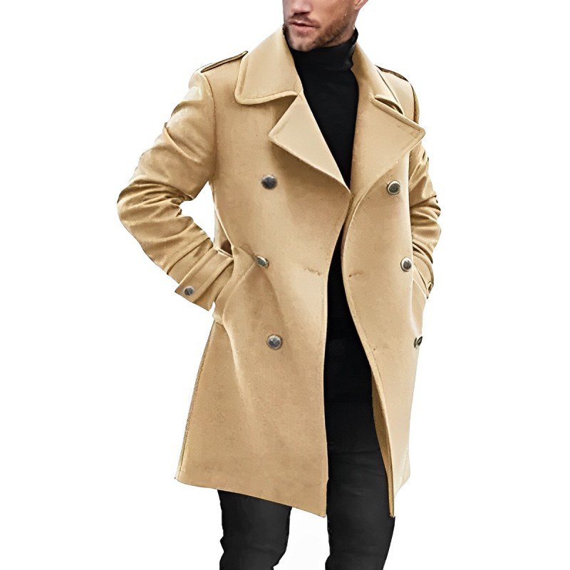 Men’s Mid-Length Coat – Tailored Fit – Double-Breasted Wool – Formal Style