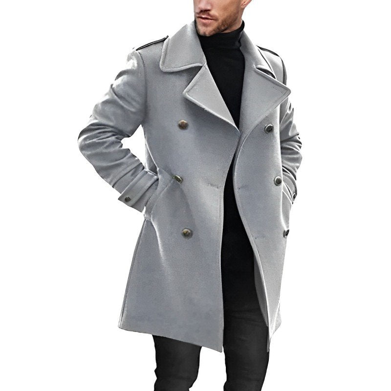 Men’s Mid-Length Coat – Tailored Fit – Double-Breasted Wool – Formal Style