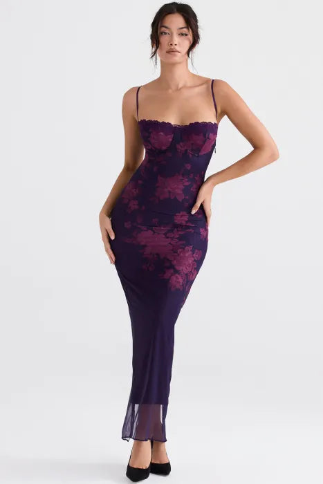 Charlene | Elegant Sheer Maxi Dress in Earthy Tones