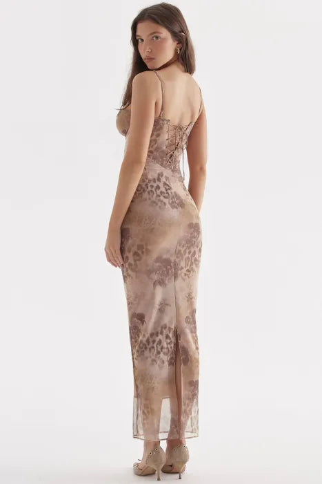 Charlene | Elegant Sheer Maxi Dress in Earthy Tones