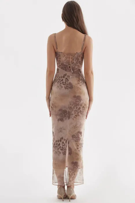 Charlene | Elegant Sheer Maxi Dress in Earthy Tones