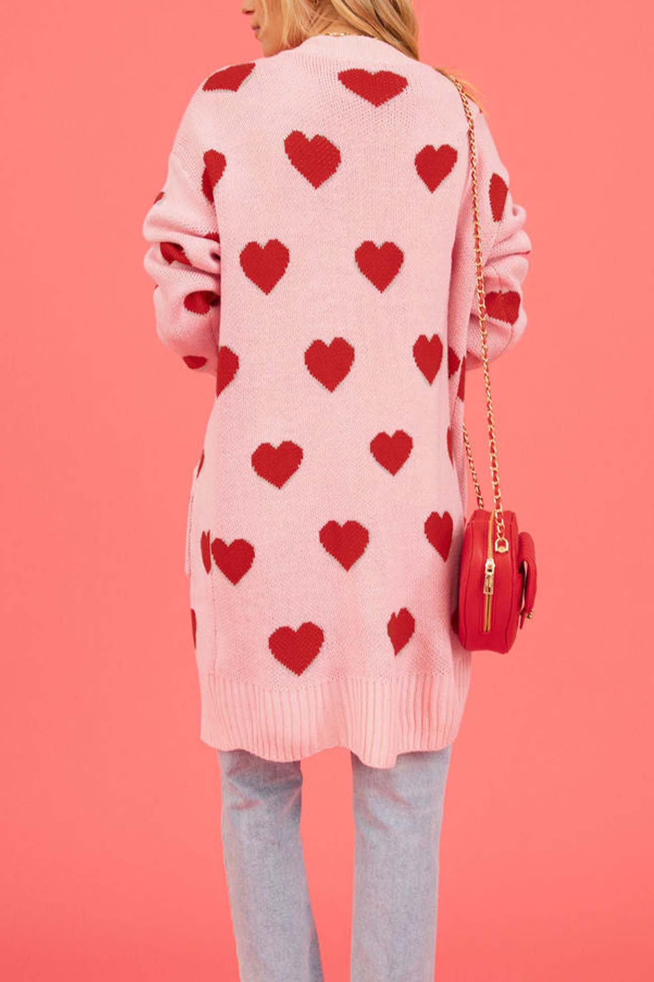 Berta® | Heart Open Front Pocket Long Cardigan
