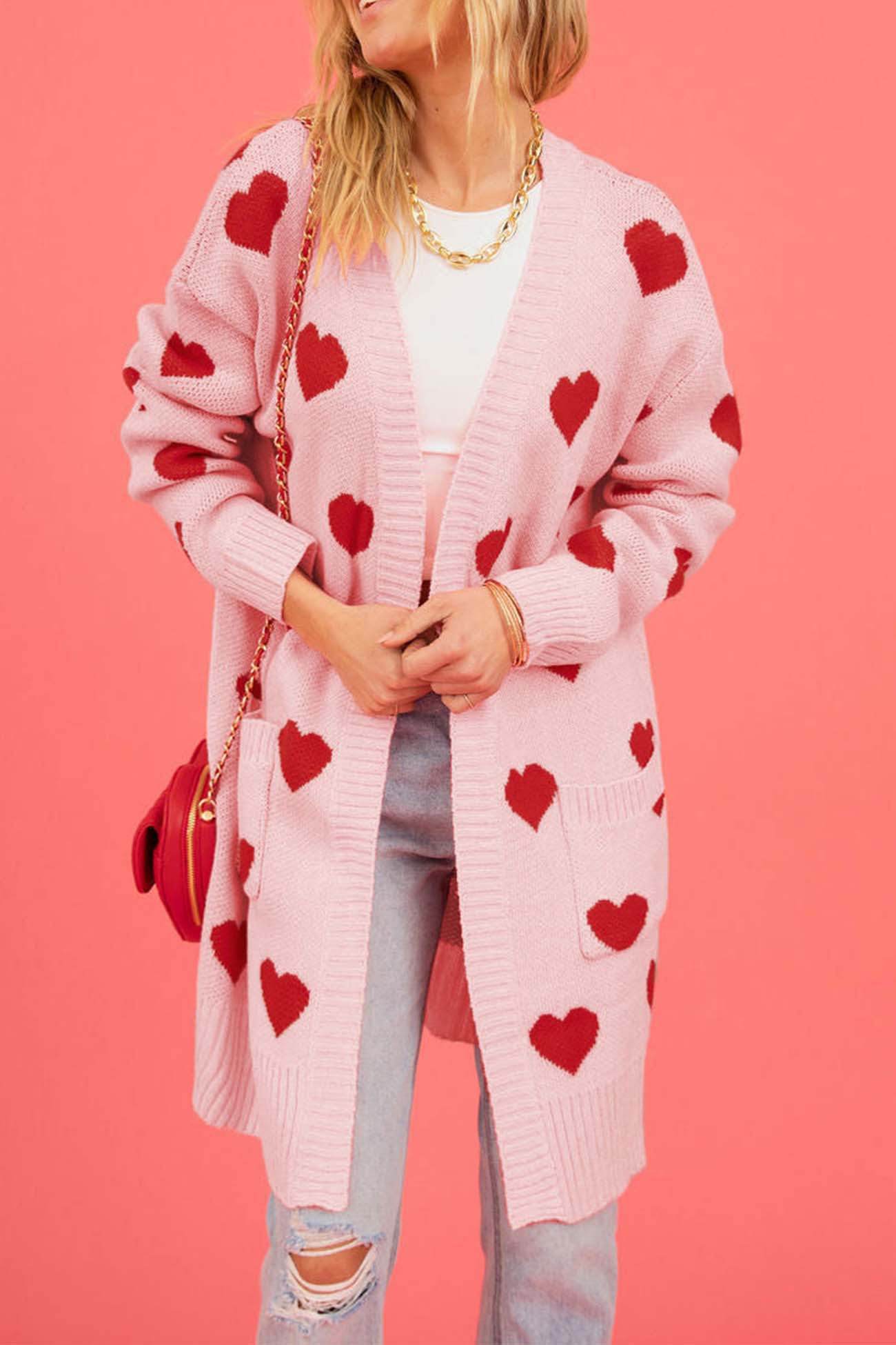 Berta® | Heart Open Front Pocket Long Cardigan