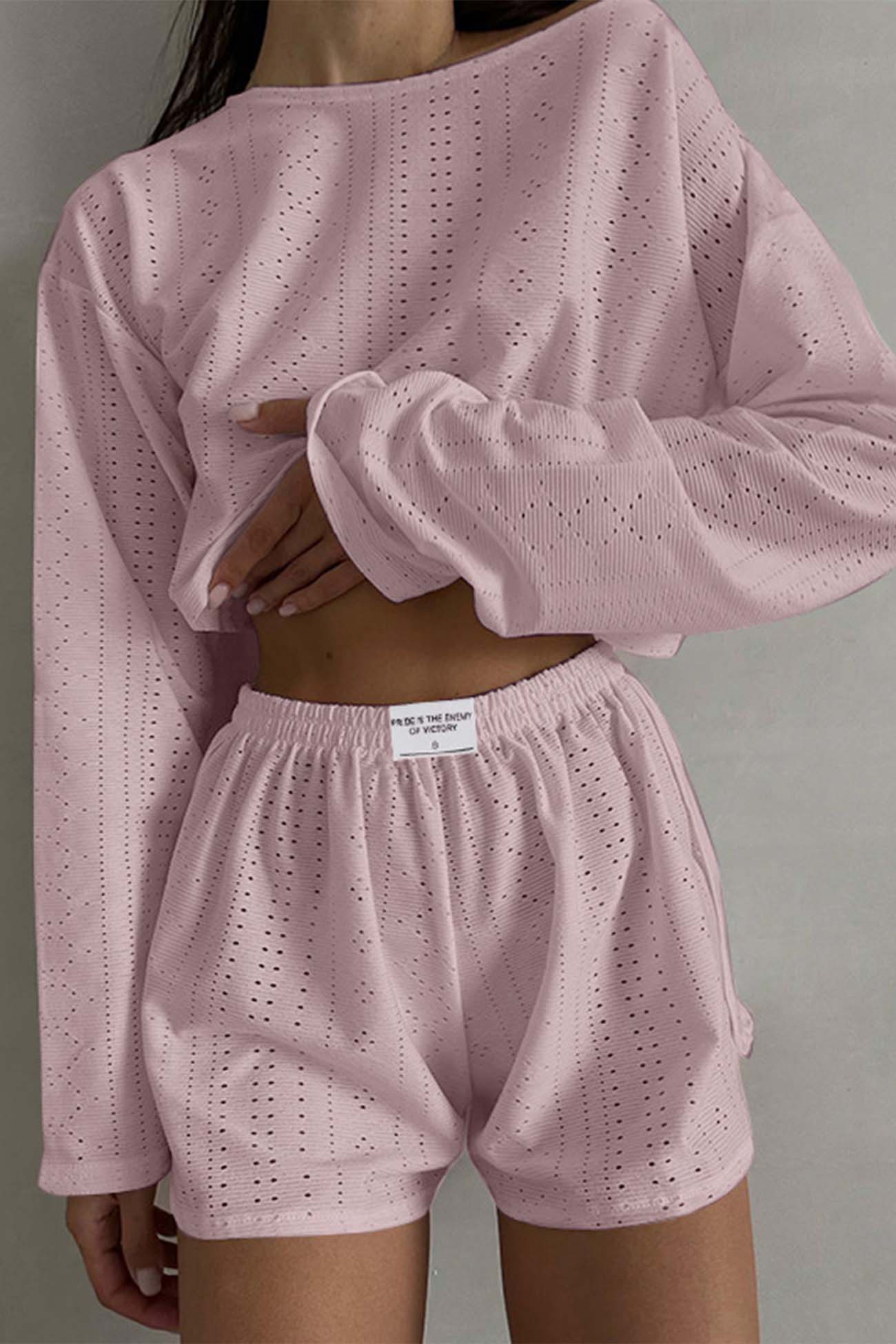 Brigitta® | Two piece set with hollow long sleeve shorts and slits