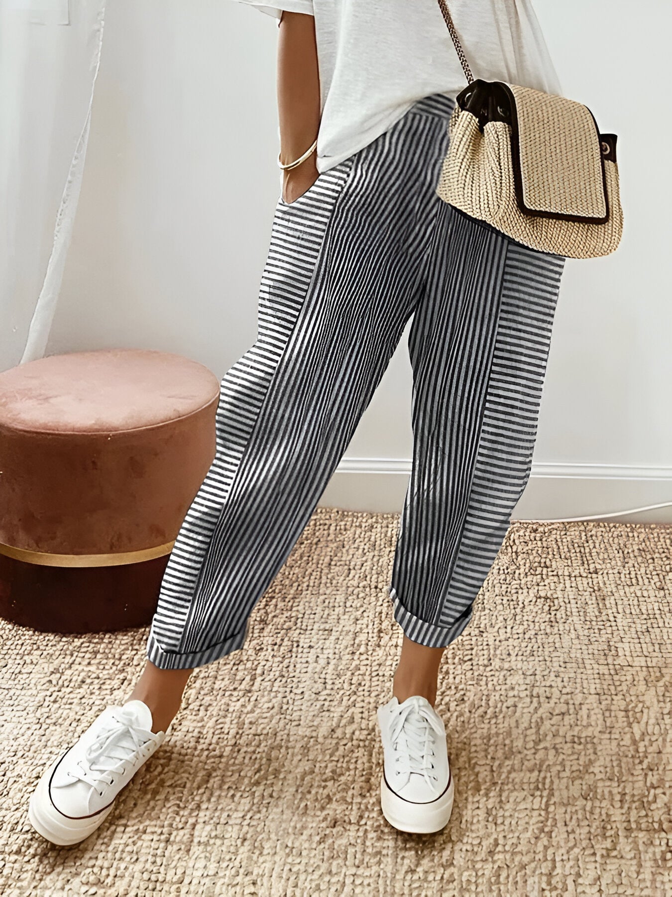Bella® | Striped cotton trousers for an effortless style