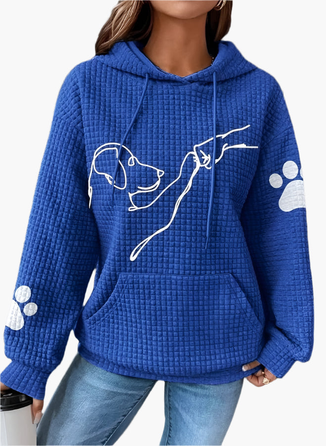 Women’s Hoodie – Waffle Knit – Relaxed Fit – Dog Graphic – Paw Print Sleeves – Kangaroo Pocket