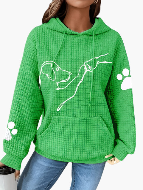Women’s Hoodie – Waffle Knit – Relaxed Fit – Dog Graphic – Paw Print Sleeves – Kangaroo Pocket
