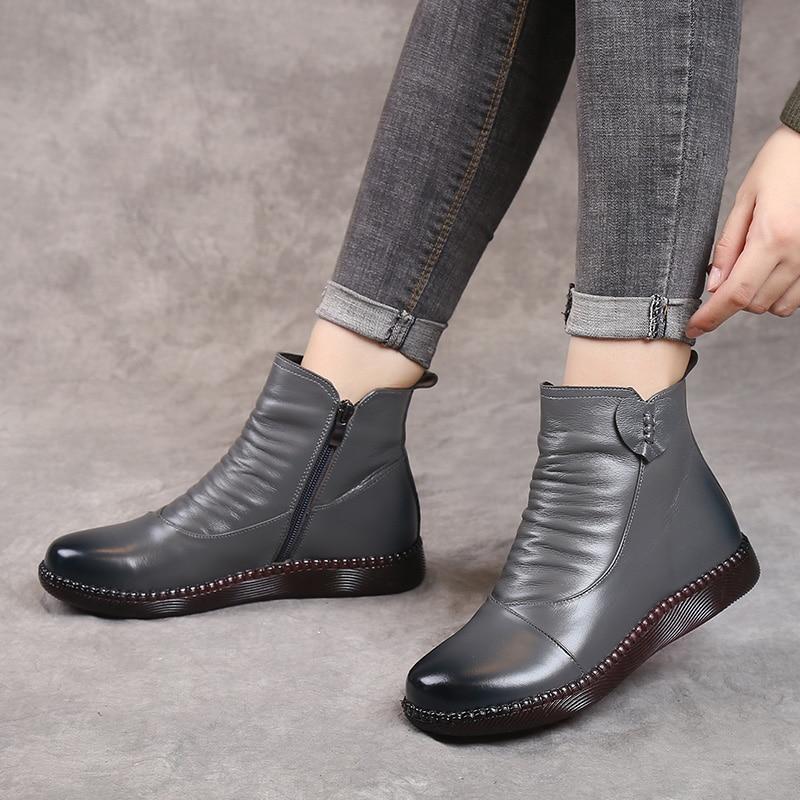 Women’s Ankle Boots – Sleek Fit – Leather – Ruched Front – Side Zipper – Casual Style