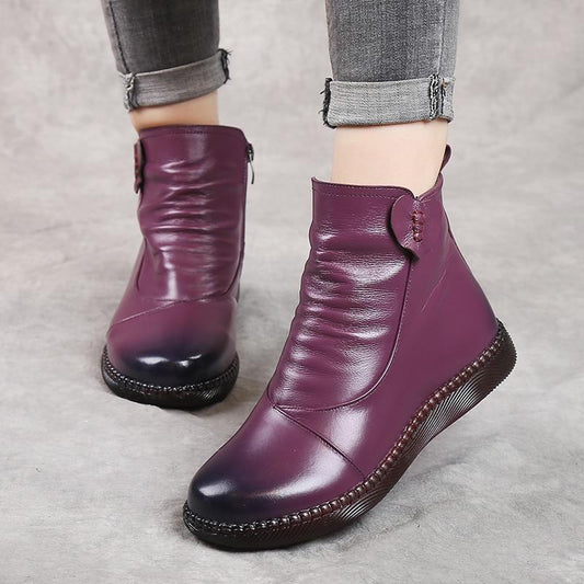 Women’s Ankle Boots – Sleek Fit – Leather – Ruched Front – Side Zipper – Casual Style