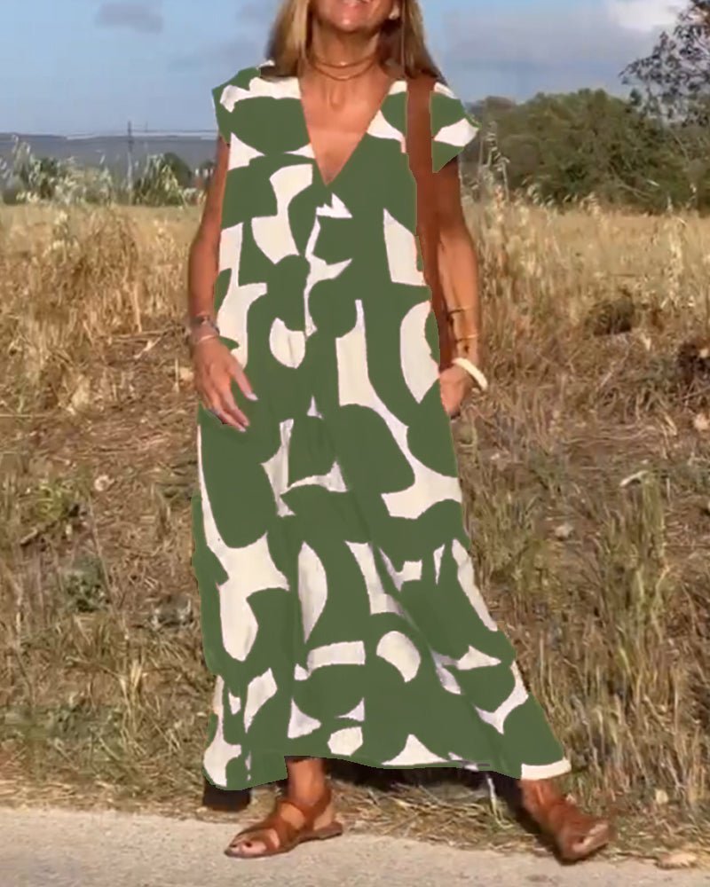 Alhelí® | Elegant V-Neck Print Dress