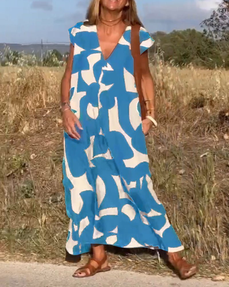 Alhelí® | Elegant V-Neck Print Dress