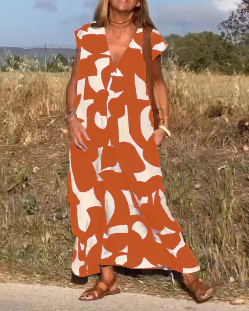 Alhelí® | Elegant V-Neck Print Dress