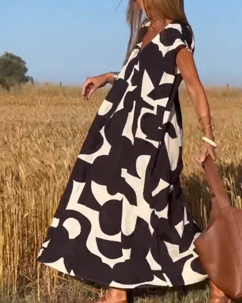 Alhelí® | Elegant V-Neck Print Dress