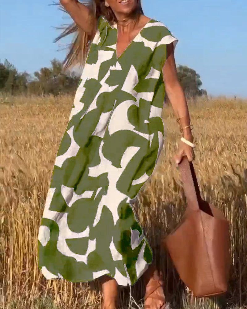 Alhelí® | Elegant V-Neck Print Dress