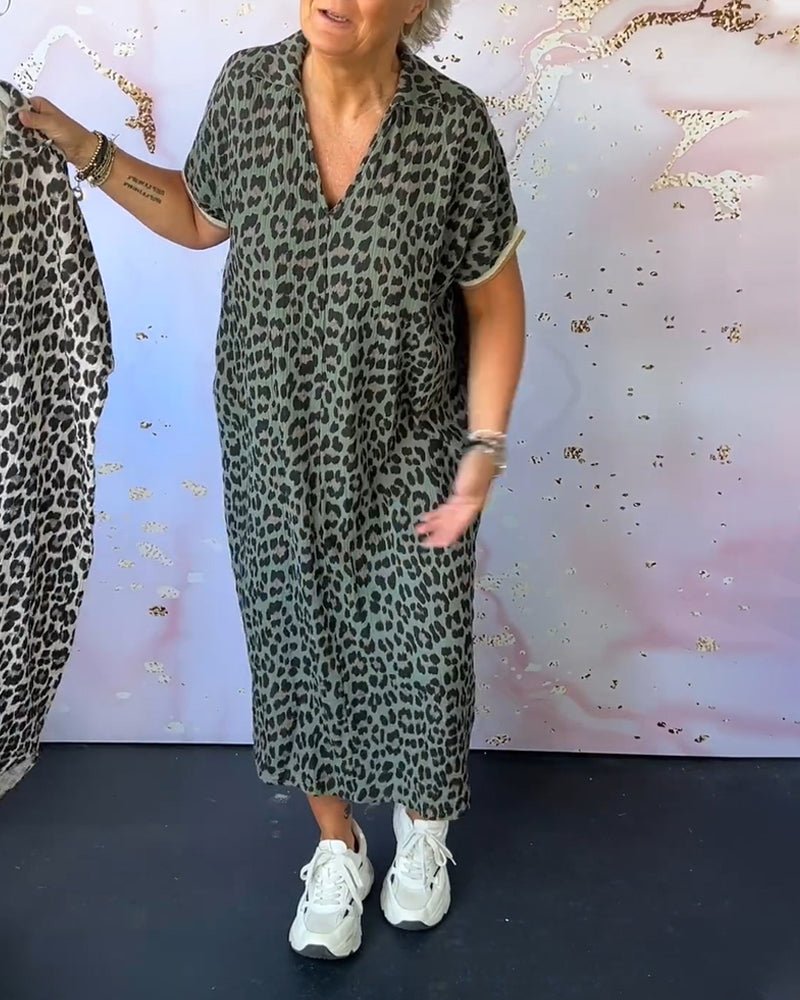 Elisa® | V-Neck Dress With Leopard Print