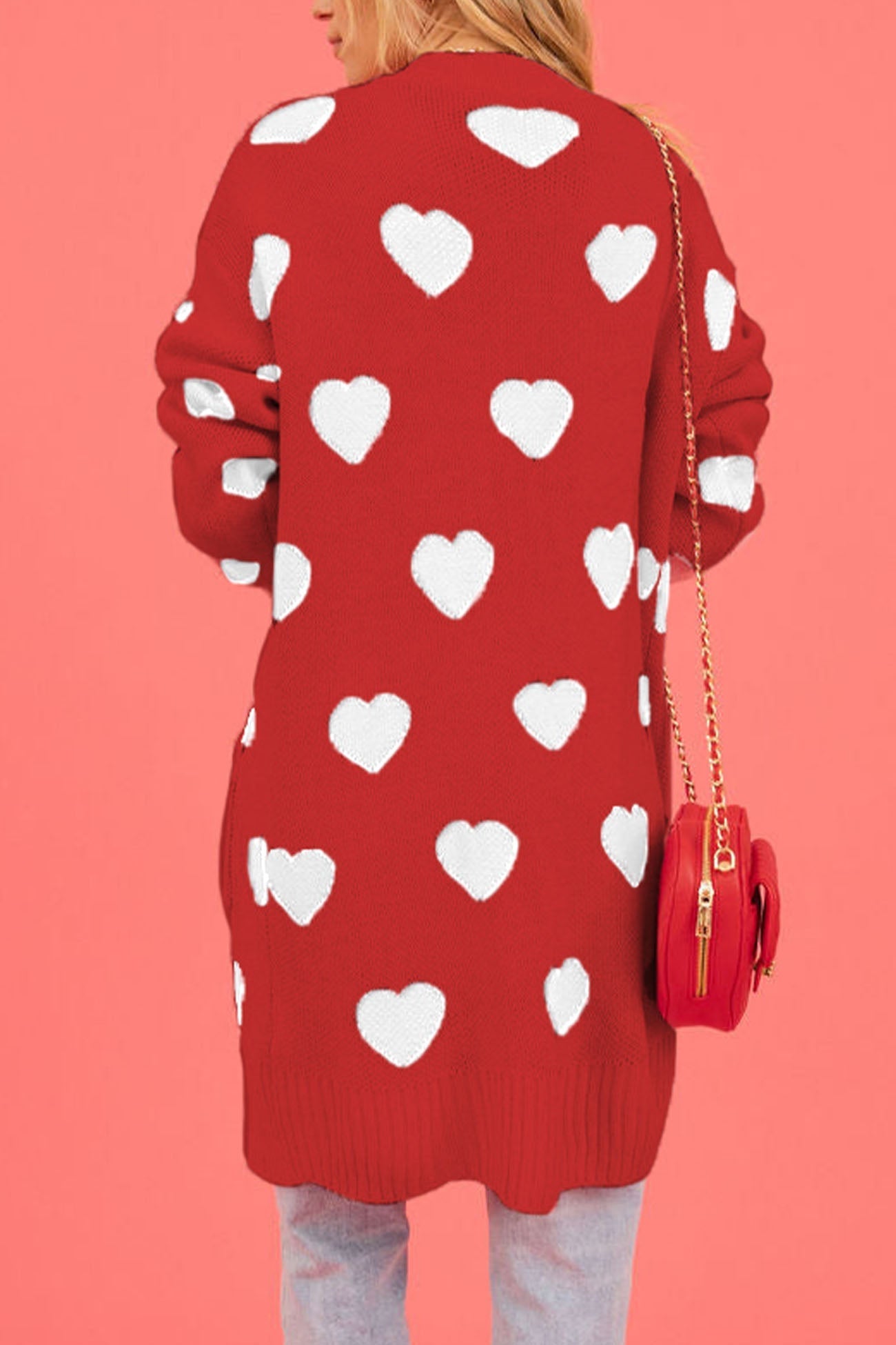 Berta® | Heart Open Front Pocket Long Cardigan