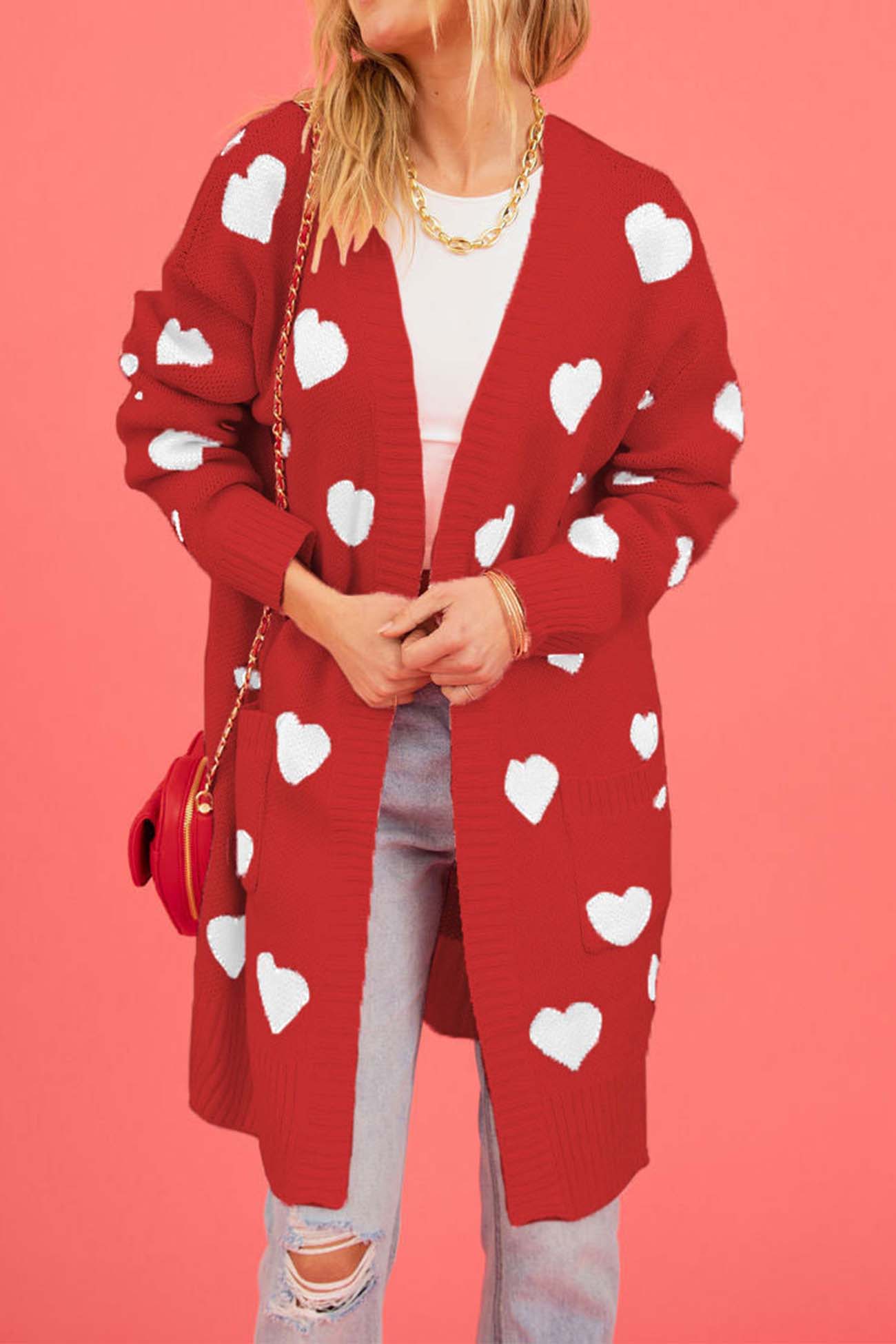 Berta® | Heart Open Front Pocket Long Cardigan