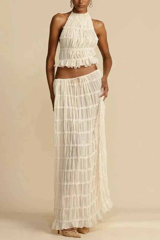 Brigid® | Set of halter top and long skirt in beige