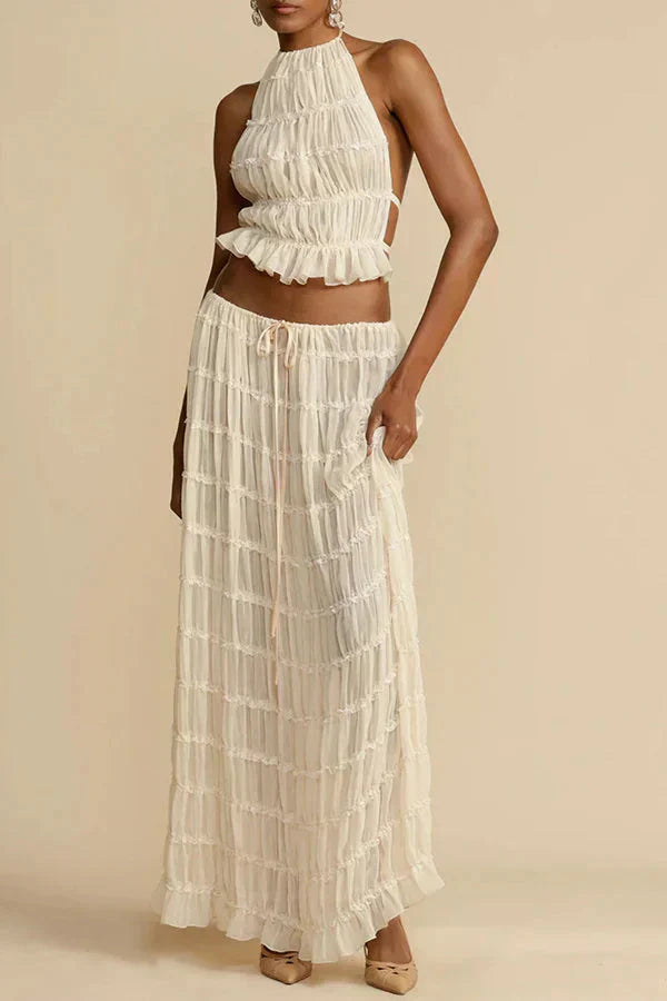 Brigid® | Set of halter top and long skirt in beige