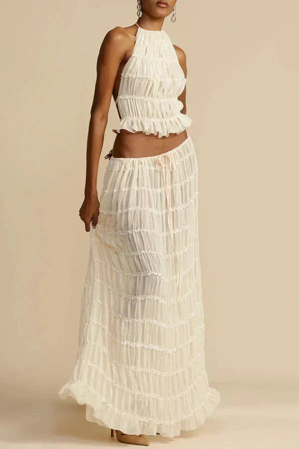 Brigid® | Set of halter top and long skirt in beige