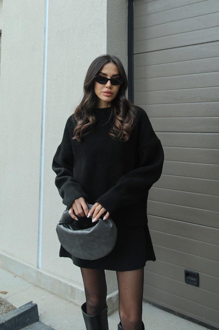 Dominique | Women's Oversized Mini Sweater Skirt Set