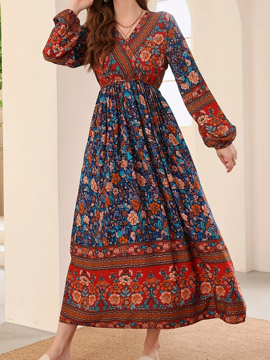 Amets® | Elegant V-Neck Floral Dress