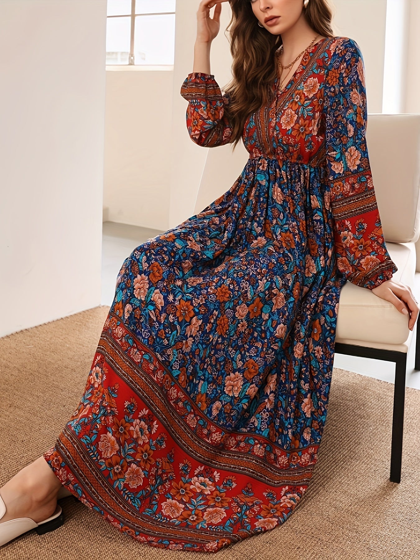 Amets® | Elegant V-Neck Floral Dress