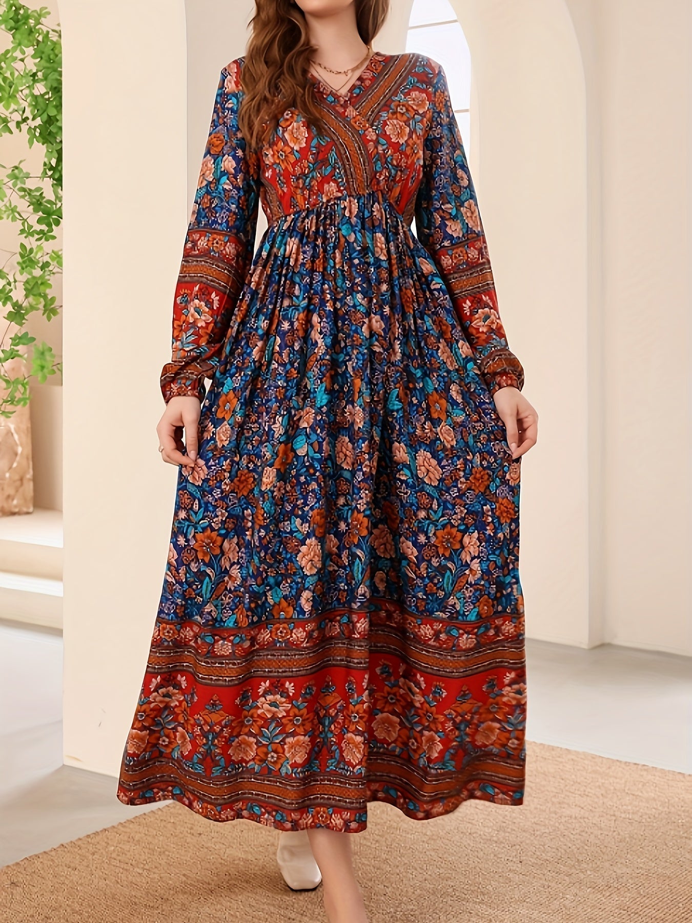 Amets® | Elegant V-Neck Floral Dress
