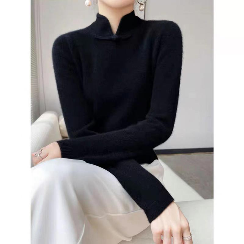 Casandra® | Elegant women's knitted sweater with stand-up collar